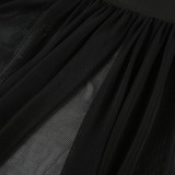 Solid Color Wrap Chest Mesh Split Maxi Dress GAXB-P0253DS