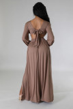 Deep V Neck Tie Up Split Maxi Dress XHXF-473