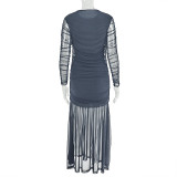 Solid Color Ruched Long Sleeve Maxi Dress GJYO-JD303290