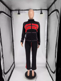 Color Block Long Sleeve Sport Two Piece Pants Set QXLB-10158