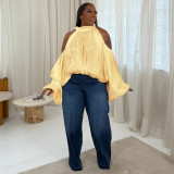 Plus Size Back-tie Loose Off Shoulder Blouse NNWF-8147