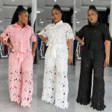 Hollow Out Lace Tie Up Two Piece Pant Set NY-3793