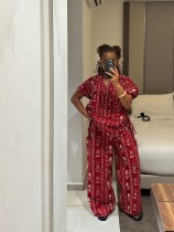 Fashion Print Short Sleeve Loose Two Piece Pant Set GQZF-SH7261