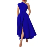Plus Size Solid Color Slash Neck Long Dress NNWF-6105