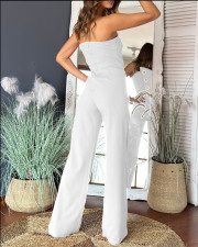 Solid Color Wrap Chest Micro Flare Jumpsuit GSZE-ST24265