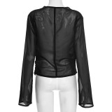 Deep V-Neck Chiffon Mesh Long-Sleeve Blouse MXBF-J25TP327