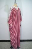 Lace Patchwork V Neck Stripe Maxi Dress GANY-LB1329