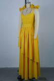 Bow-Tie Sling V-Neck Ruffled Maxi Dress GANY-LB484