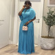 Half Sleeve Pleated Solid Color Maxi Dress GANY-LB1515