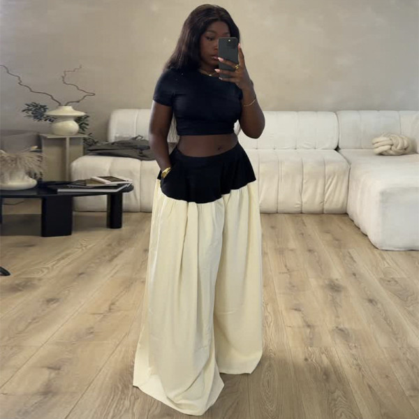 Short Sleeve Tops Wide Leg Pants 2 Piece Set GANY-LB1146