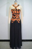 Sleeveless Print Color Block Pleated Maxi Dress GANY-LB1225