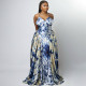V Neck Halterneck Print Even Dress GANY-LB1278