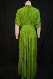 Half Sleeve Pleated Solid Color Maxi Dress GANY-LB1515