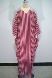 Lace Patchwork V Neck Stripe Maxi Dress GANY-LB1329