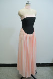 Wrap Chest Color Block Pleated Maxi Dress GANY-LB1001