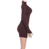Solid Color Long Sleeve Ruched Mini Dress DLSF-K25D85398