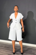 Solid Color Short Sleeve Two Piece Short Set NY-11219