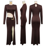 Sexy Long Sleeve Hollow Out Split Maxi Dress YF-10947