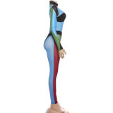 Contrast Color Long Sleeve Tight Jumpsuit DLSF-K25Q85453