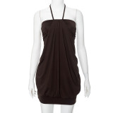 Sexy Solid Color Halterneck Backless Mini Dress GSBW-Q24DS139