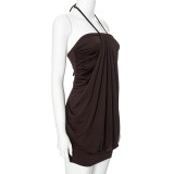Sexy Solid Color Halterneck Backless Mini Dress GSBW-Q24DS139