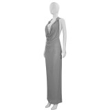 Solid Color Sleeveless Hooded Long Dress GAXB-A483DS