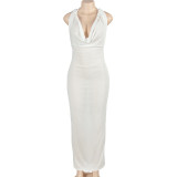 Solid Color Sleeveless Hooded Long Dress GAXB-A483DS