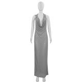 Solid Color Sleeveless Hooded Long Dress GAXB-A483DS
