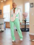 Casual Patchwork Zipper Tops Pants 2 Piece Set SH-391413