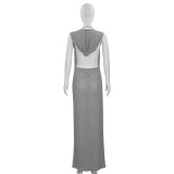 Solid Color Sleeveless Hooded Long Dress GAXB-A483DS