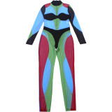 Contrast Color Long Sleeve Tight Jumpsuit DLSF-K25Q85453