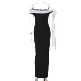 One Shoulder Solid Color Tie Up Maxi Dress BLG-D4B17851K