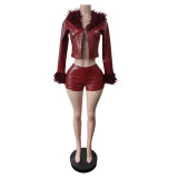 Fleece Snake-Print Long-Sleeve Top and Shorts Set MEM-88676