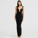 Sexy V Neck Backless Split Maxi Dress BLG-D3C15238A