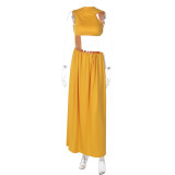 Solid Color Hollow Out Patchwork Maxi Dress GLAG-D5920119F