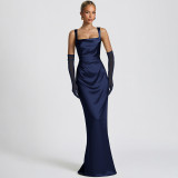Solid Color Square Neck Ribbon Maxi Dress GLAG-D5920130G