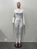Snake Print Long Sleeve Tight Two Piece Pants Set OLYF-6193