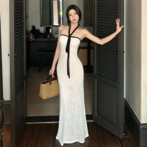 Solid Color Wrap Chest Halterneck Maxi Dress GLAG-D5920144F
