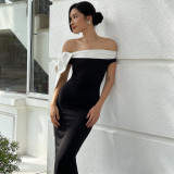 One Shoulder Solid Color Tie Up Maxi Dress BLG-D4B17851K