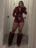 Fleece Snake-Print Long-Sleeve Top and Shorts Set MEM-88676