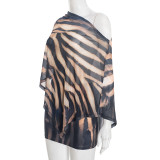 Print Slash Shoulder Tops Mini Skirts 2 Piece Set GDSF-D25ST507
