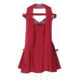 Solid Color V Neck Mini Puffy Dress GLAG-D5819932F