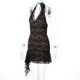 Lace Backless Halterneck Mini Dress GLAG-D5819906F