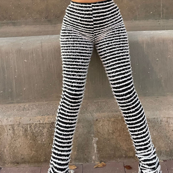 Woolen Striped Sexy Slim-Fit Pants GXHF-Y22342