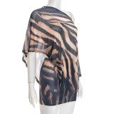 Print Slash Shoulder Tops Mini Skirts 2 Piece Set GDSF-D25ST507