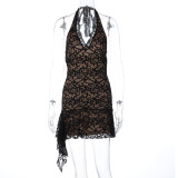 Lace Backless Halterneck Mini Dress GLAG-D5819906F