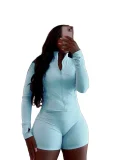 Solid Color Zipper Skinny Two Piece Shorts Set GYJY-XY0111