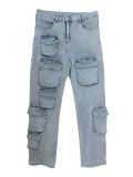 Fashion Multi-pockets Straight Jeans GXHF-M84417