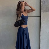 Solid Color Sling Top Irregular Long Skirt 2 Piece Set GLAG-S5A20528F