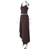 Solid Color Sling Top Irregular Long Skirt 2 Piece Set GLAG-S5A20528F